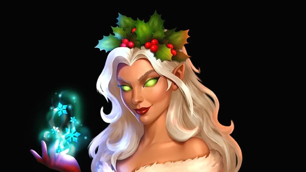 Interface do jogo de slot Holly com tema de inverno e luzes festivas